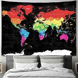 Drgilau World Map Tapestry, Black Map Educational