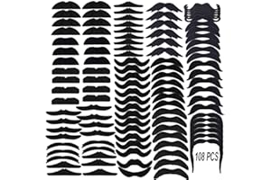 108 PCS Fake Mustaches, Mustache Party Supplies Costume Facial Hair Face Mustaches Bulk Fakes Mustache Kids Self Adhesive Nov