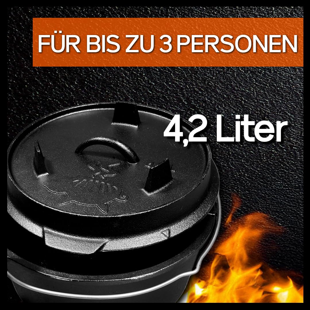 Grillschweine Dutch Oven 4.5QT (4,2 L mit Füße) - BBQ Schmorofen - Gusseisen Feuertopf 3