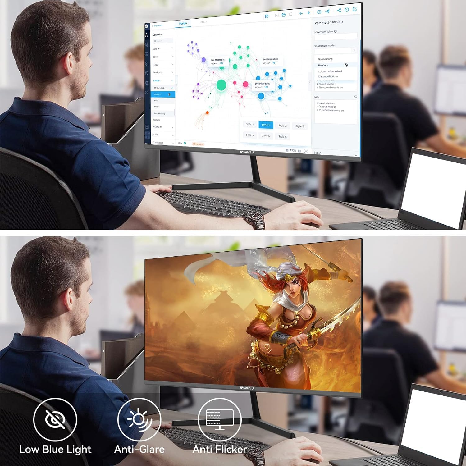 SANSUI Computer Monitor 22 inch IPS FHD 1080P PC Monitor 75Hz, Monitors with HDMI,VGA Ports, Eye Care, Desktop Monitor Ultra-Thin Tilt Adjustable VESA Mount (ES-22X3 HDMI Cable Included)