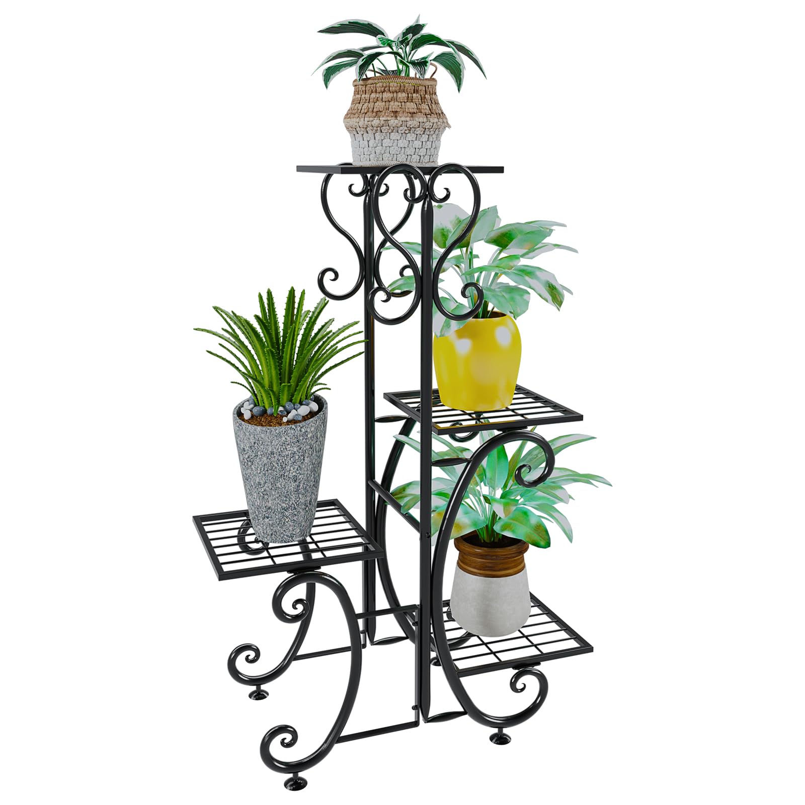 Photo 1 of YisanCrafts 4 Tier Metal Plant Stand Indoor, Tiered Corner Plant Holders for Multiple Plants, 29 Inch Tall Flower Pot Holde Display Stand for Patio Garden Living Room Balcony Bedroom, Black