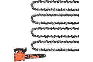 FIFCHALL 4 Pack 12 Inch Chainsaw Chains 3/8 LP Pitch .050" Gauge 45 Drive Links, 12" Replacement Chain Low-Kickback Compatible with Craftsman, Greenworks, Poulan, Remington, Echo, Ryobi and more