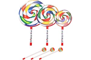 Foraineam 3 Pieces Lollipop Drum with Mallet 10 Inch 8 Inch 6 Inch Percussion Lollipop Hand Drum Musical Sound Tool Music Rhythm Instruments