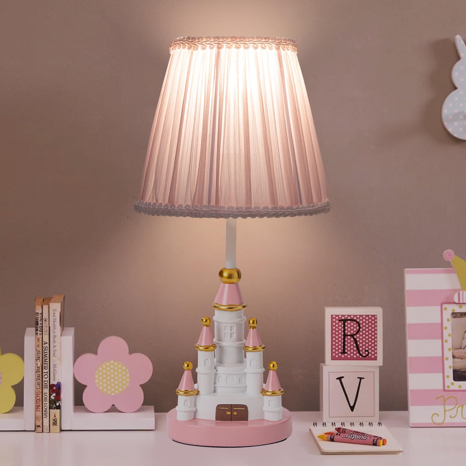 Photo 1 of ***14 INCHES HIGH***HERBESTBAY Kids Table Lamp, Adorable 14 Inch Castle Style Kids Desk Lamp, Pink Bedside Lamp Ideal for Girls Bedroom Decor, Includes LED Bulb***14 INCHES HIGH***
