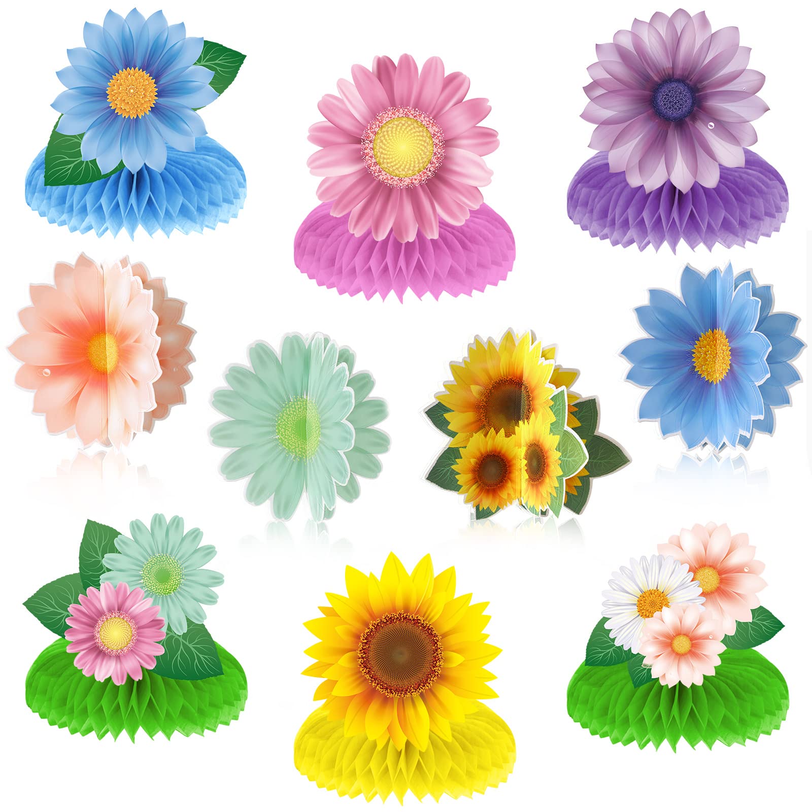 Nezyo 10 Pieces Sunflower Honeycomb Centerpiece Table Toppers, Autumn Summer Spring Birthday Decor for Women Kids Office Classroom Birthday Party Easter Butterfly Party Daisy Mother's Day Supplies