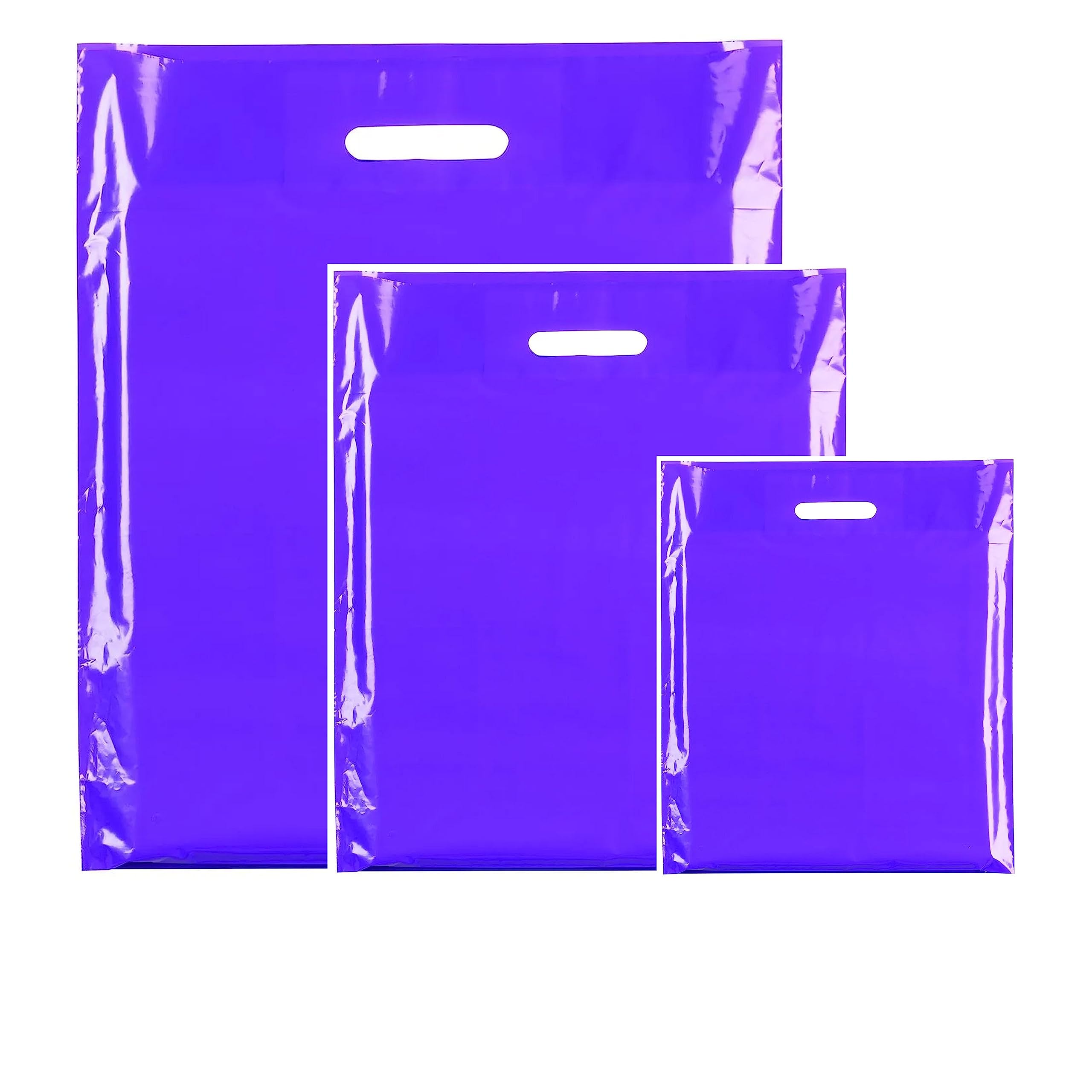 My Shopfittings 100x HEAVY DUTY STRONG COLOREDFULL PLASTIC CARRIER PATCH HANDLE BAGS, PARTY, BOUTIQUE GIFT BAGS (Purple, 10 x 12) โ image 1