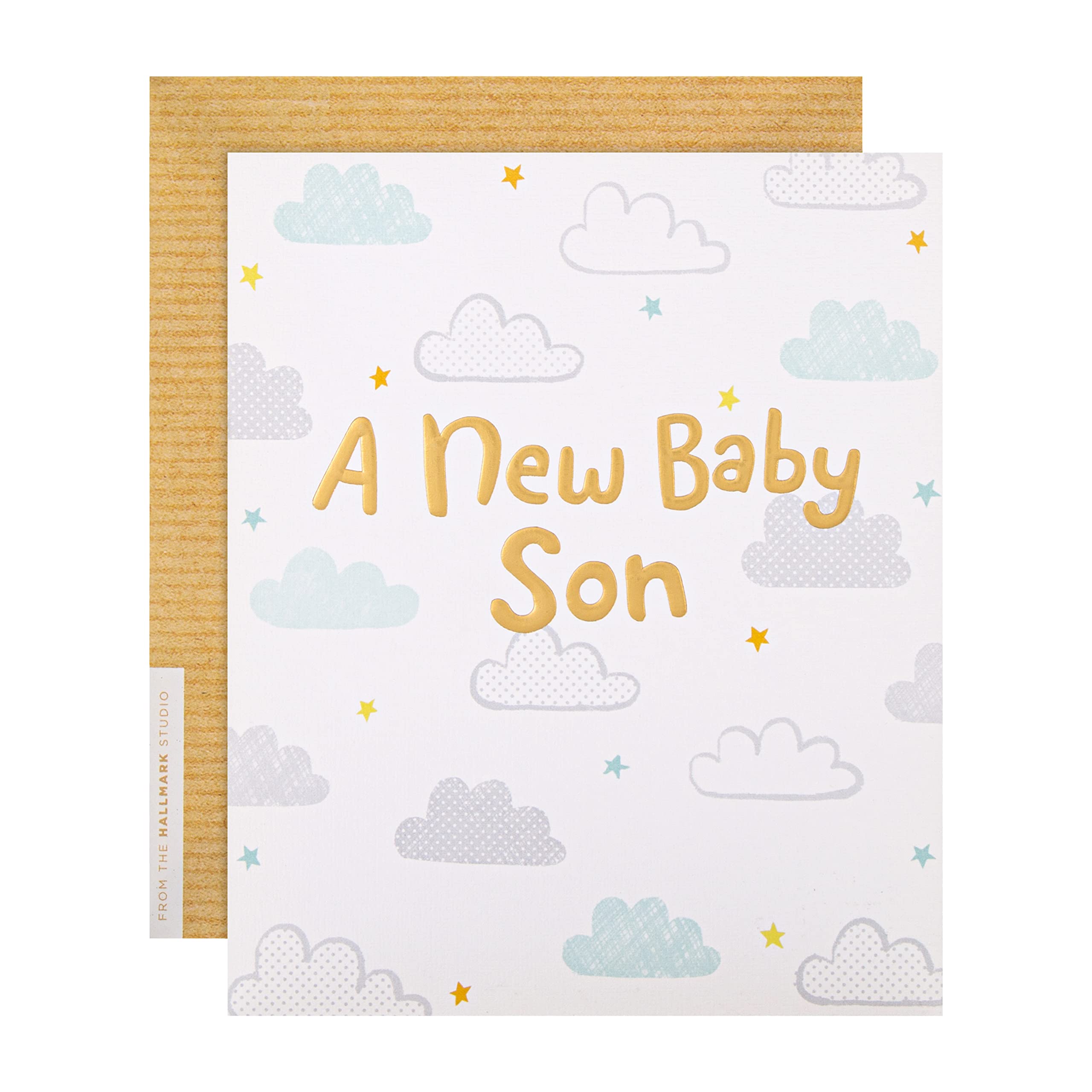 Hallmark Baby Son Birth Congratulations Card from The Studio - Contemporary Design on Textured Board with Gold Foil Lettering