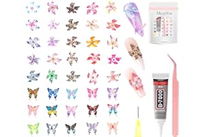 MelodySusie 100pcs 3D Lily & Butterfly Mix Nail Charms Set, 20 Colors Flowers and 15 Colors Butterflies Rhinestones with Tweezers for Bedazzling Nail Art, Manicure Decorations and DIY Crafting