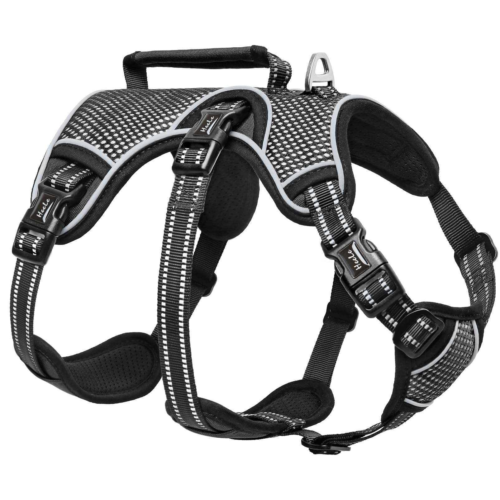 HEELE Dog Harness Escape Proof, Release on Neck, No Pull Reflective Adjustable Vest with Durable Handle, Dog Harness for Outdoor Training Walking, Harness for Large/Active Dogs, Black, L