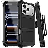 for iPhone 17 Pro Case with Belt Clip Holster,Anti-Drop Shockproof Bumper Phone Cases with 2X Screen Protectors & Kickstand,Rugged Heavy Duty Military Grade Protective Defender Cover (Black)