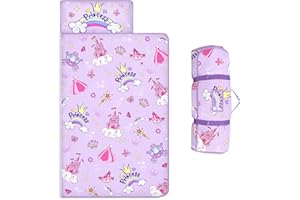 ALLDOMESS Toddler Nap Mat Kids Sleeping Bag 59"×24", Soft Slumber Bag with Removable Pillow and Blanket for Kids Girls Boys,Roll Up Sleeping Mat Thick for Camping,Daycare, Kindergarden