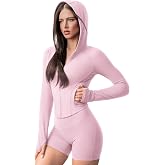 Womens Hooded Workout Jackets with Pockets Zip Up Cropped Athletic Jacket | Snatched Waist, Curved Hem, BBL Effect, Thumb Holes, Slim Fit, Stretchy, Soft, Lightweight, Breathable, for Gym Running Yoga