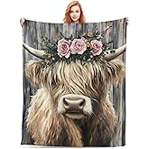 Highland Cow Blanket Gifts for Women Adults, Rustic Highland Cow Themed Throw Blankets, Soft Cozy Lightweight Highland Cow Plush Throws for Living Room Sofa Couch Home Decor 50x60in