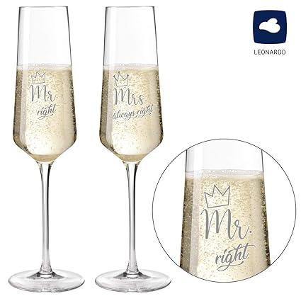 Sektgläser - Champagnergläser 2er Set Modern 220ml mit Gravur als Geschenk zur Hochzeit | Namen und Datum personalisierbar | 