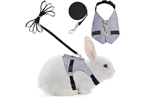 Soundfuse Rabbit Vest Harness and Leash Set, Adjustable Formal Suit Style for Bunny, Soft Harness Set with Button Decor for Bunny Kitten Small Animal Black(L)