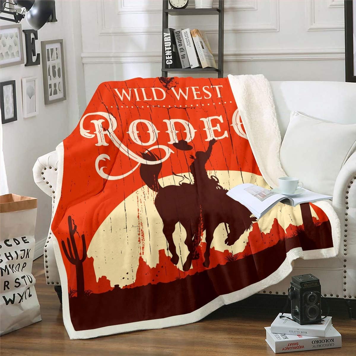 Vintage Fleece Blankets Cowboy Horse Riding Blanket Kids Boys Teens