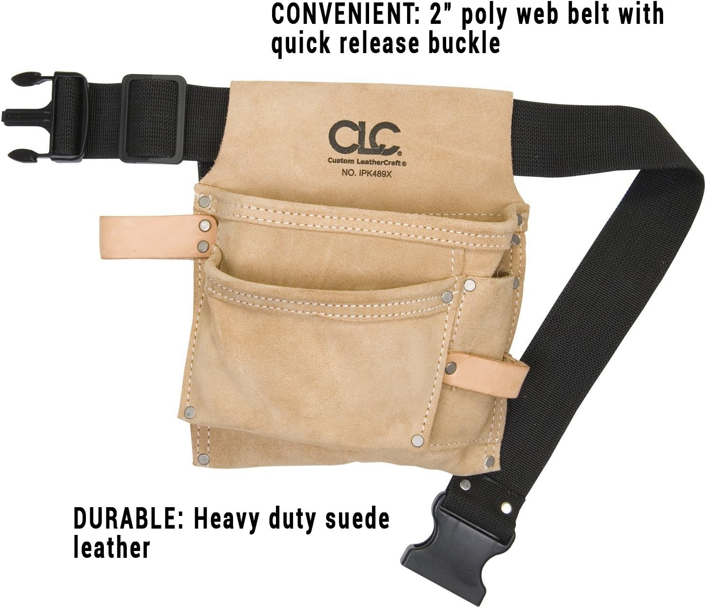 CLC Custom Leathercraft IP489X Suede Tool Bag & Poly Web Belt, 3 Pocket - - 