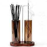 Incense Holder for Sticks Upside Down Hanging Incense Burner with Removable Glass Ash Catcher and Wooden Base, Modern Vertical Zen Decor for Home Office Yoga Meditation Room(Brown)