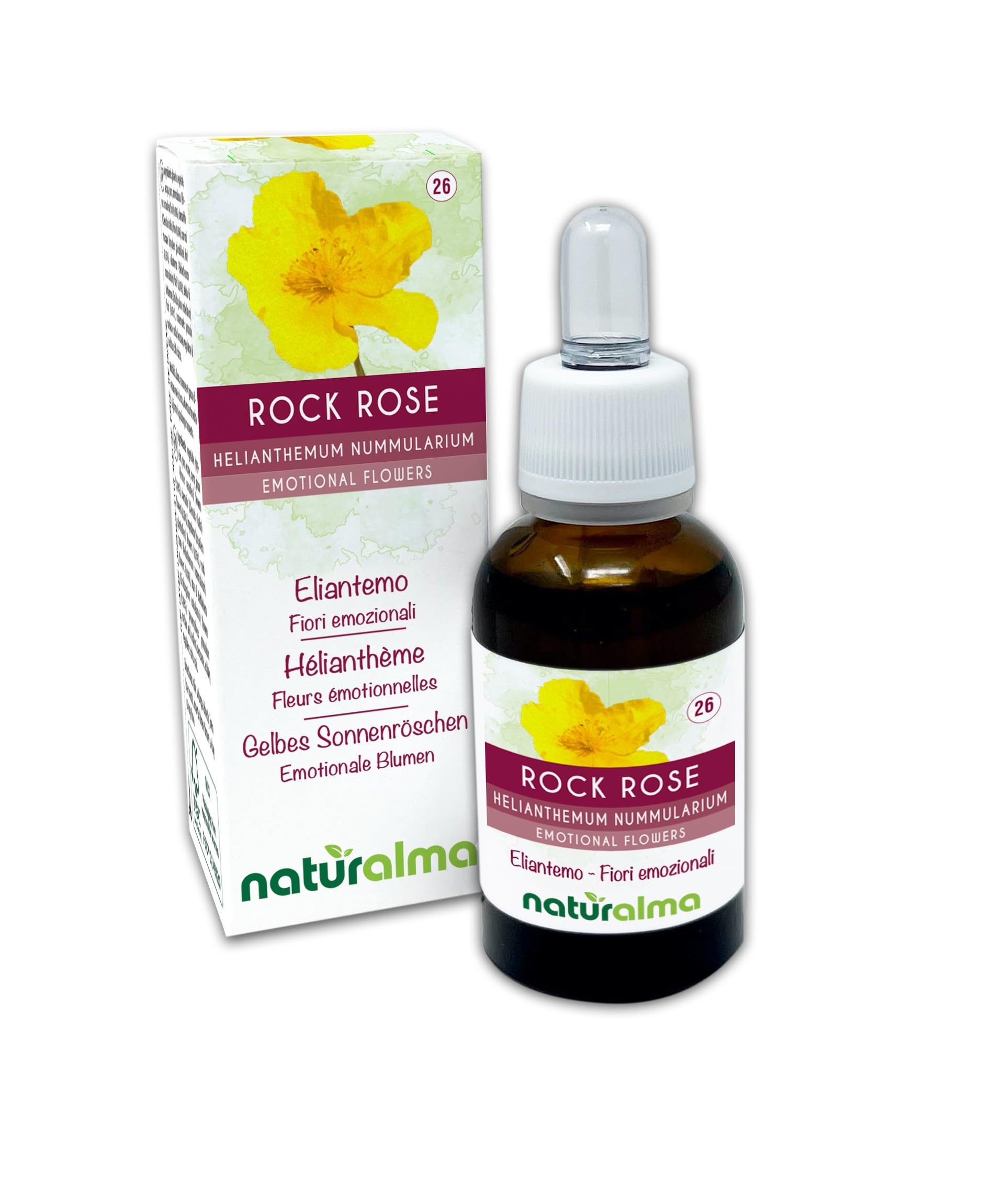 Rock Rose (Helianthemum nummularium) Naturalma Emotional Flowers or Bach Flowers - Drops 30 ml - Alcohol-Free Liquid Extract - Flower essences - Vegan and Without Alcohol