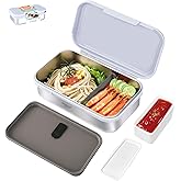 Finorder 33 oz Gray Stainless Steel Lunch Container Simple Style Adult Lunch Container Leak Proof with Detachable Partition for Office Picnic