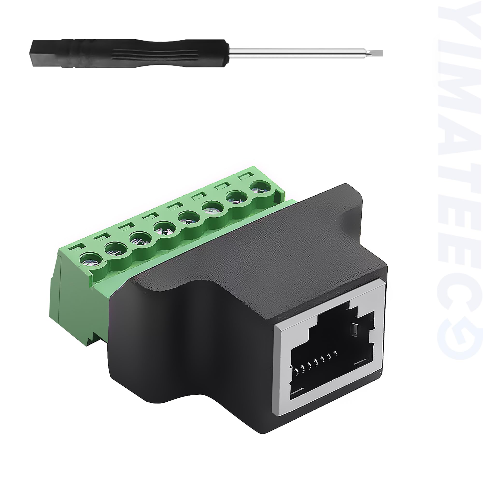 YIMATEECO RJ45 Screw Terminal Adapter, RJ45 Female to 8 Pin Terminal Block, Green, Metal, 8 Positions, 24 AWG or 26 AWG, Cat5, Cat6, Cat7 Compatible