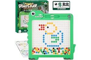 QWIFYU Magnetic Drawing Board for Kids Ages 4-8, Doodle Board with Magnetic Pen and Beads, Montessori Educational Preschool Drawing Games Toy, Magnetic Dots Board Travel Toys for Kids Boys (Green Dinosaur)