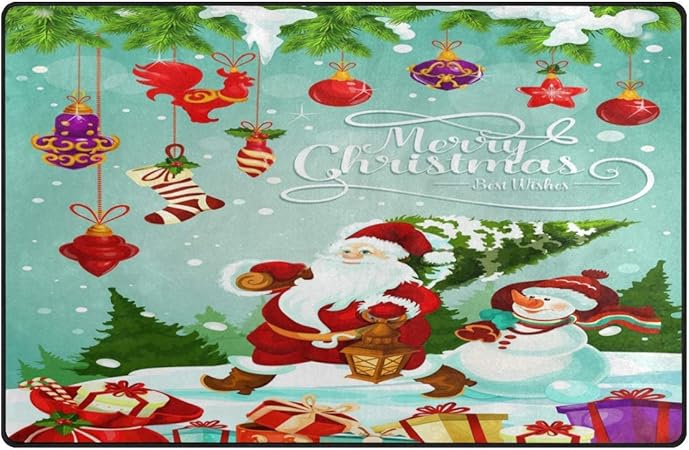 Buon Babbo Natale.Area Tappeto 60x39 Pollici Buon Natale Babbo Natale Pupazzo Di Neve Tappeto Di Capodanno Per Camera Da Letto Soggiorno Amazon It Casa E Cucina