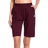 Women's Bermuda Shorts Long Cotton Sweat Knit Shorts with Pockets Lounge Athletic Workout Gym Knee Length