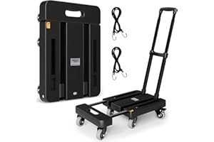 TROOZY Folding Hand Truck, 500 LB Heavy Duty Luggage Cart, Utility Dolly Platform Cart with 6 Wheels & 2 Elastic Ropes for Luggage, Travel, Moving, Shopping, Office Use, Black