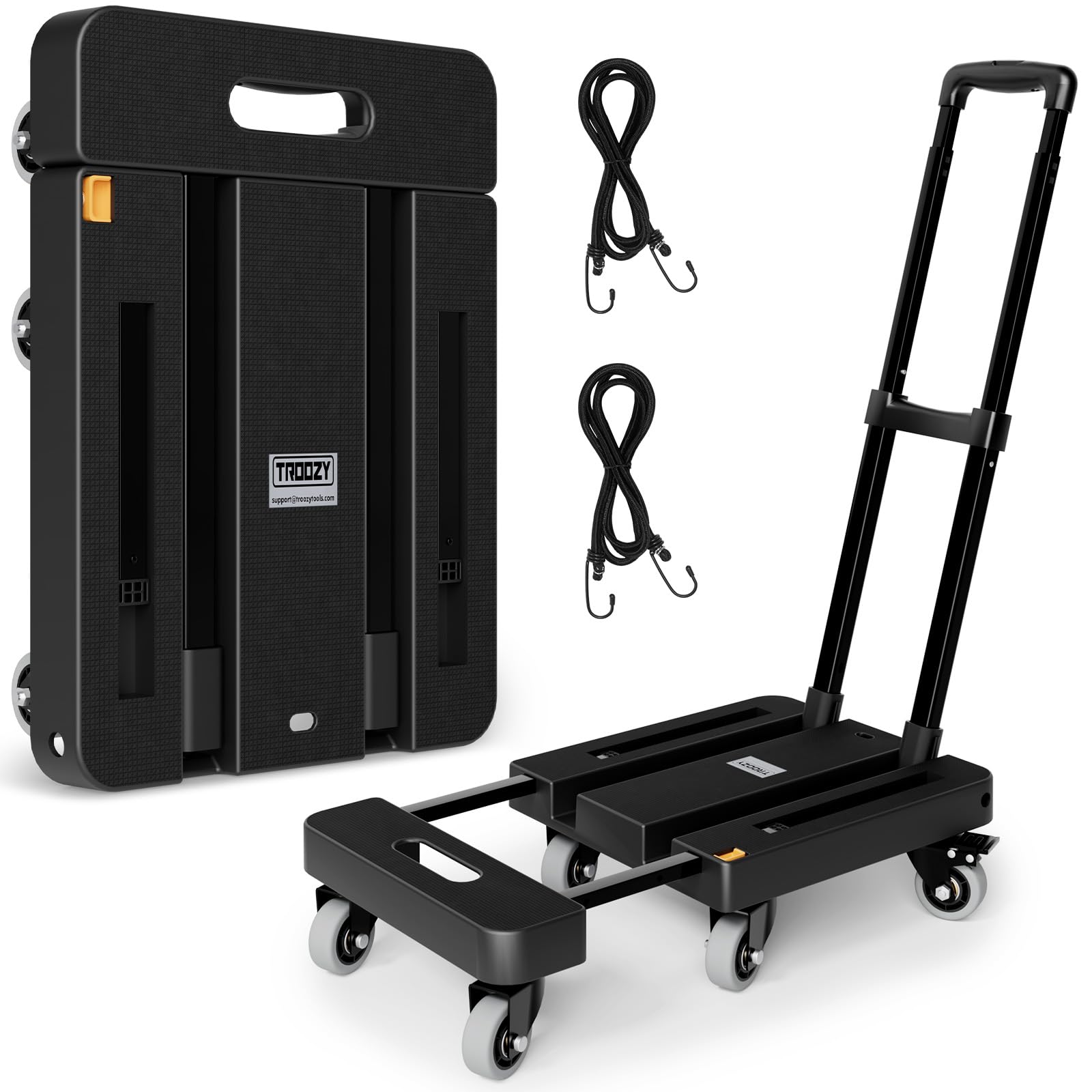 Photo 1 of Folding Hand Truck, 500 LB Heavy Duty Luggage Cart, Utility Dolly Platform Cart with 6 Wheels & 2 Elastic Ropes for Luggage, Travel, Moving, Shopping, Office Use, Black