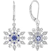 Inpasne Women Snowflake Earrings 925 Sterling Silver Birthstone Dangle Drop Leverback Earrings Christmas Gifts for Her