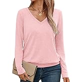 Micticsi Womens V Neck Long Sleeve Shirts Casual Banded Hem Tops Basic Tees Spring Outfits Clothes 2026