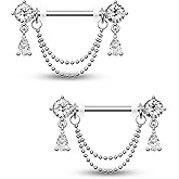 CM Crareesi Mania 14G Nipple Rings Double Chain Nipple Piercing Jewelry Teardrop Nipple Jewelry 316L Stainless Steel Nipple Piercing Rings for Women