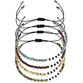 Tyebiva 4Pcs Boho Pottery Seed Beads String Stack Bracelets Set for Women, Colorful Elegant Adjustable Vintage Handmade Stackable Turquoise Yellow Green Ruby Friendship Bracelets Prom Jewelry Gift