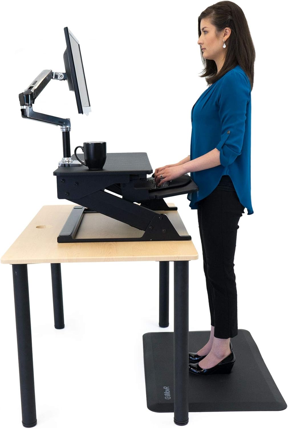 amazon standing desk on Amazon Com Imovr Ziplift Classic 35 Standing Desk Converter With Ergonomic Tilting Keyboard Tray In Black With Evermat Standing Mat Office Products
