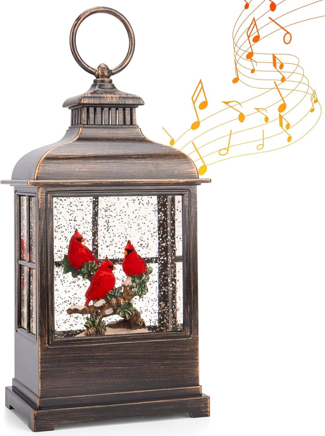 Snow Globes - Christmas Snow Globe Lantern 6H Timer-Cardinal Bird in Musical ​LED Glittering,USB & Battery Operated, Music Box for Christmas Home Décor and Gift Decorations
