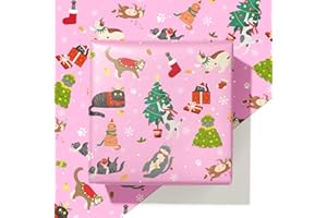 ZINTBIAL Cat Christmas Wrapping Paper - Pink Xmas Gift Wrap with Festive Cats, Holiday Trees and Snowflakes Design - Perfect for Cat Lovers, Kids & Adults Gift Wrapping - 40×28 Inches, 4 Folded Sheets