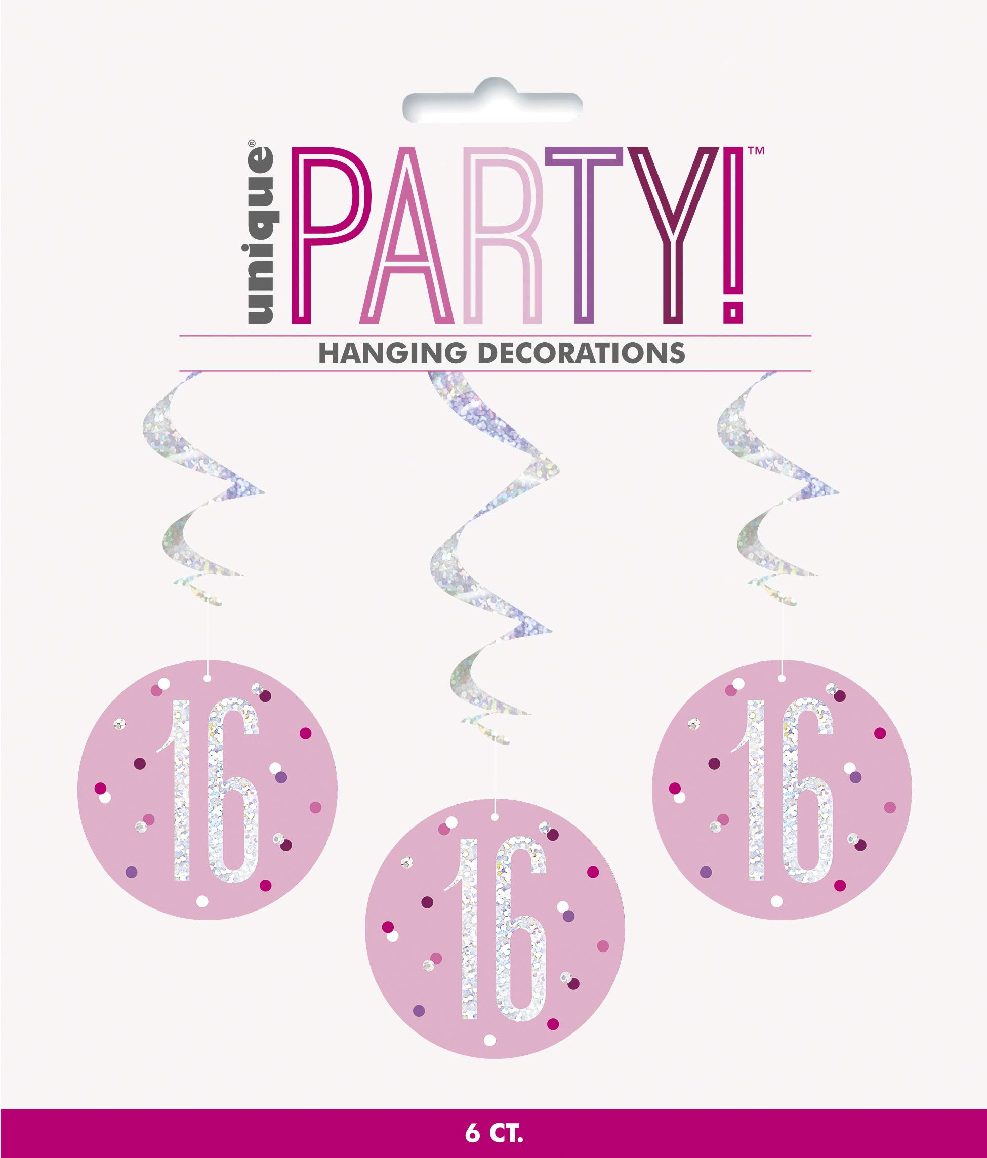 "16" Hanging Swirl Decorations - 32" | Pink And Silver | 6 Pcs.