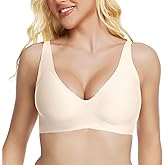 Jelly Wireless Bra Deep V Push Up Seamless T-Shirt Comfortable Plunge No Underwire Bras with Adjustable Straps Everyday Bras