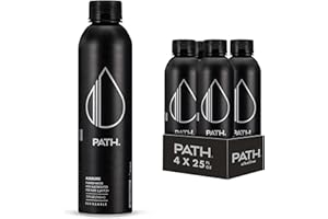 PATHWATER Path Alkaline Bottled Water - 9.5 pH-Balanced Purified Water with Electrolytes in Aluminum Bottle - BPA-Free, Reusable, Infinitely Recyclable - Pure, Crisp, Refreshing Taste 25 fl oz (Pack of 4)