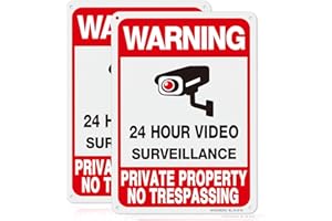 WOUSEDO 2-Pack Private Property No Trespassing Sign,Video Surveillance Signs Outdoor,Rust Free Aluminum 10 x7 Inches Security Camera Sign for Home,Business,CCTV,UV Protected & Waterproof