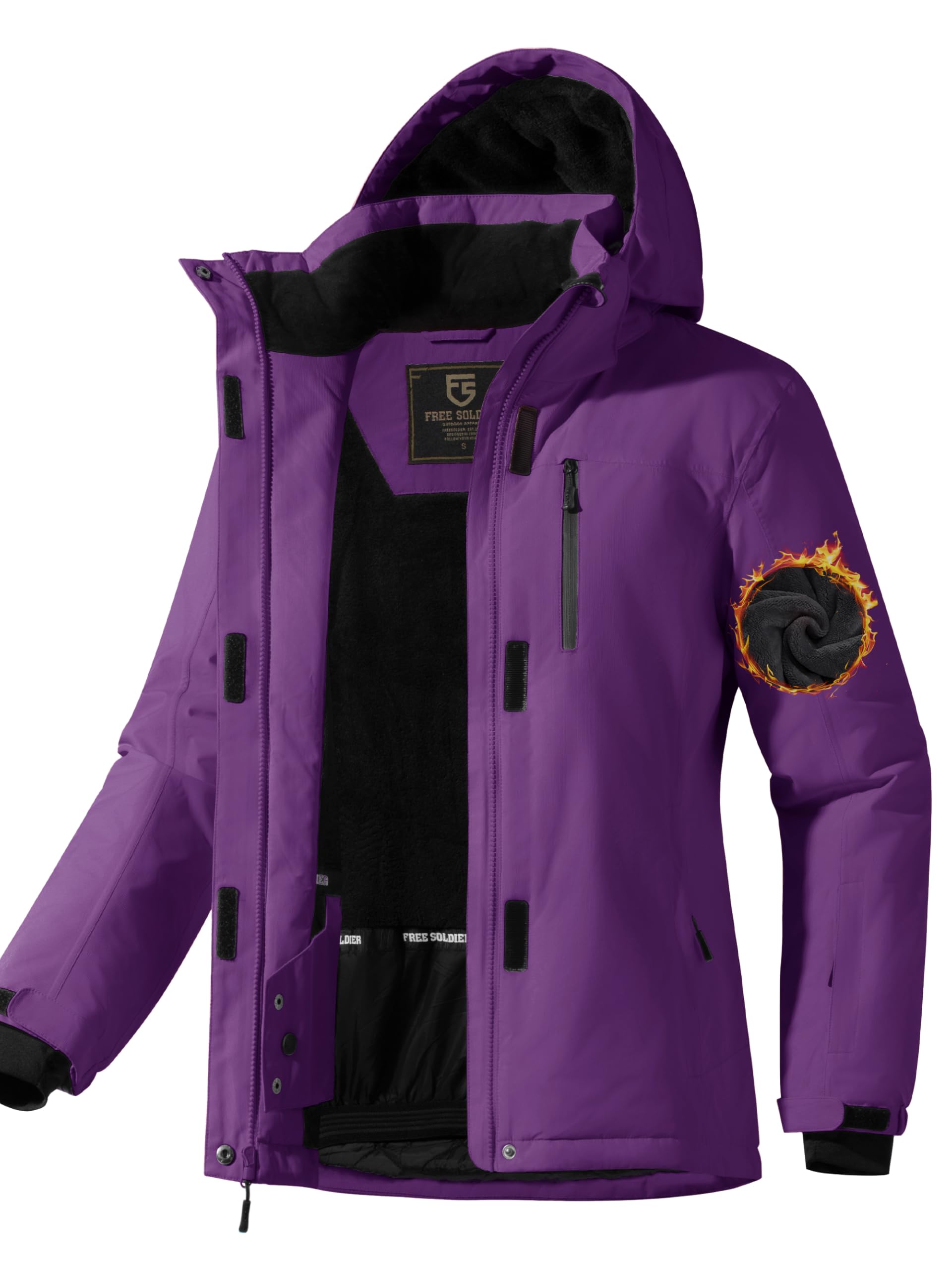 Photo 1 of FREE SOLDIER Women's Waterproof Ski Snow Jacket Fleece Lined Warm Winter Rain Jacket with Hood Fully Taped Seams