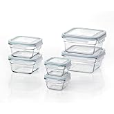 Glasslock Tempered Glass Food Storage Set, Oven Safe to 450 F, 12 Piece | 6 Square Containers and 6 Lids, 4 Latching Tabs, Removable Silicone Gasket, Stackable, Microwave and Dishwasher Safe