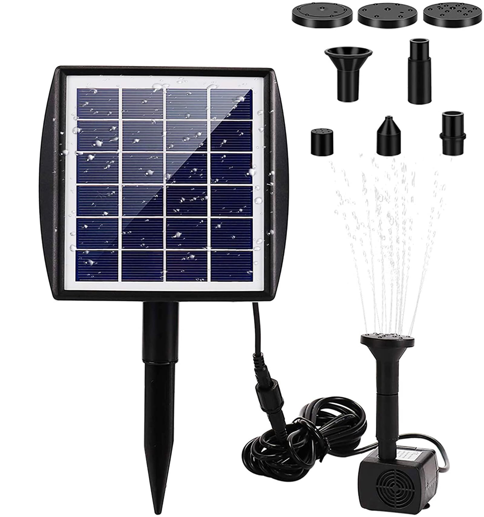 Meichoon Solar Fountain Pump Kit 2W Birdbath Fountain with Panel Pillar Nozzle for Birdbath Pond Garden Pool Fish Tank Aquarium MY10