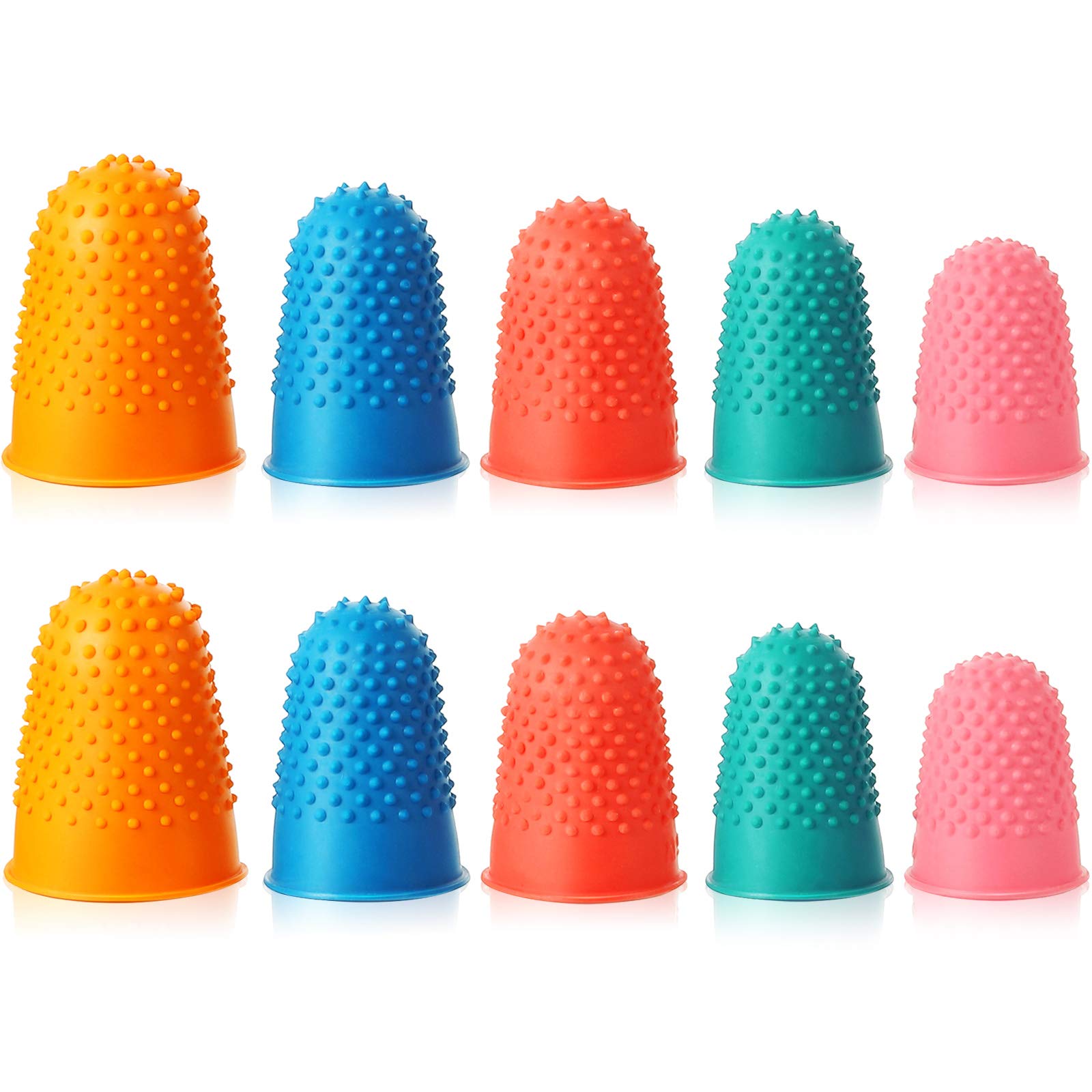 Photo 1 of 10 Pieces Rubber Finger Tips Office Rubber Thimbles Silicone Thimble Gripper Thick Reusable Finger Protector Fingertip with a Box for Money Counting Collating Writing Sorting in 5 Sizes and Colors