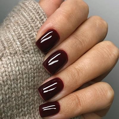 NLFOX Wine Red Press on Nails 24pc Short French False Nails 12 Sizes