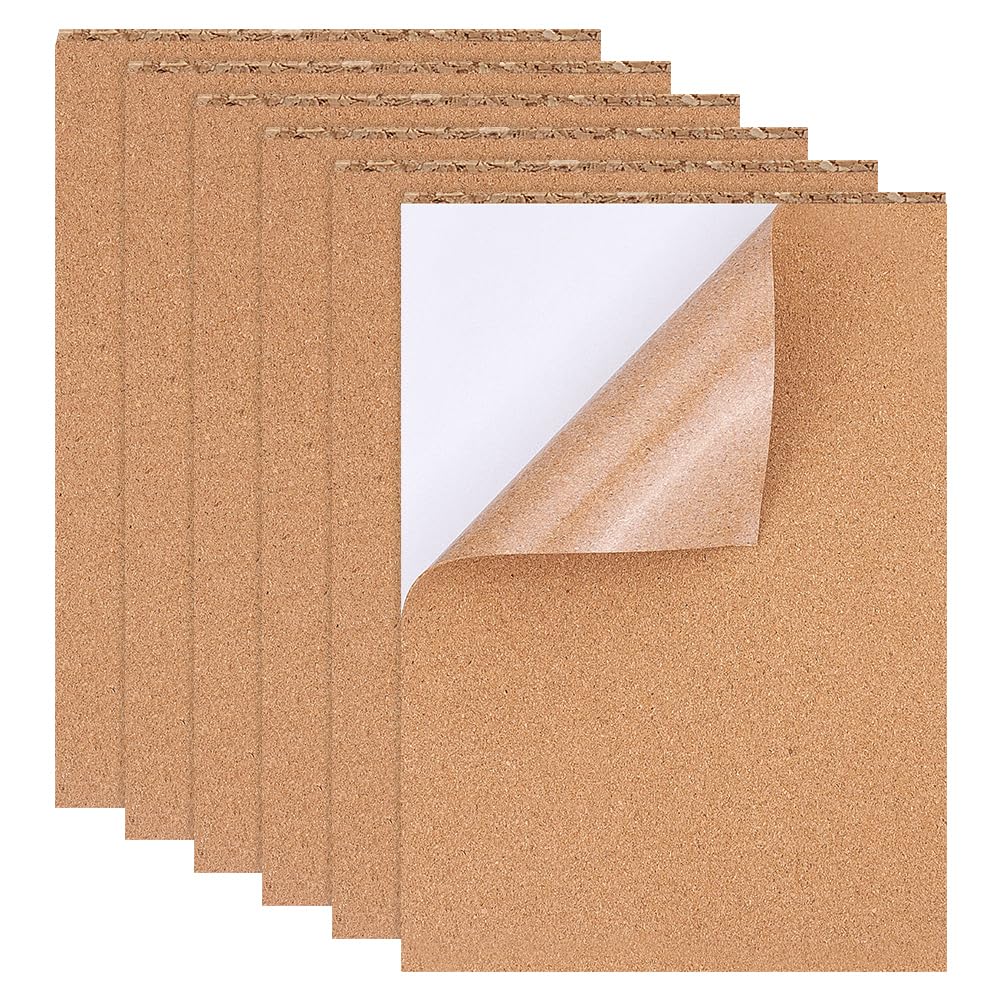 BENECREAT Pack of 8 Self-Adhesive Cork Rectangular Insulating Cork Sheets for Floors, Walls, DIY, Stamping, Craft Projects, 21 x 30 cm
