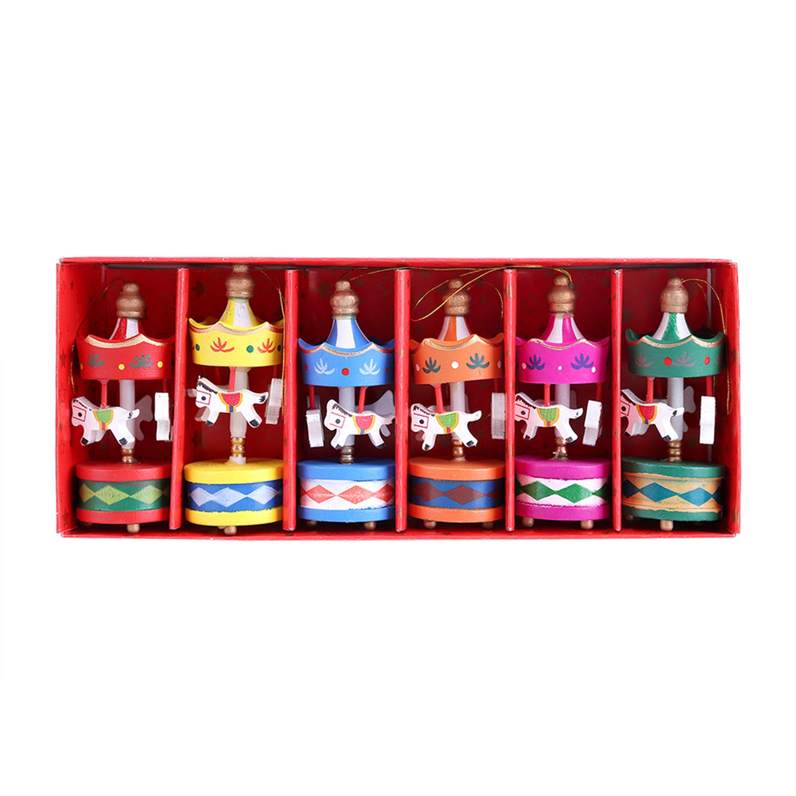 TOPINCN 6pcs/set Wooden Carousel Horse Orament Merry-Go-Round Christmas Room Decoration Kids Gift