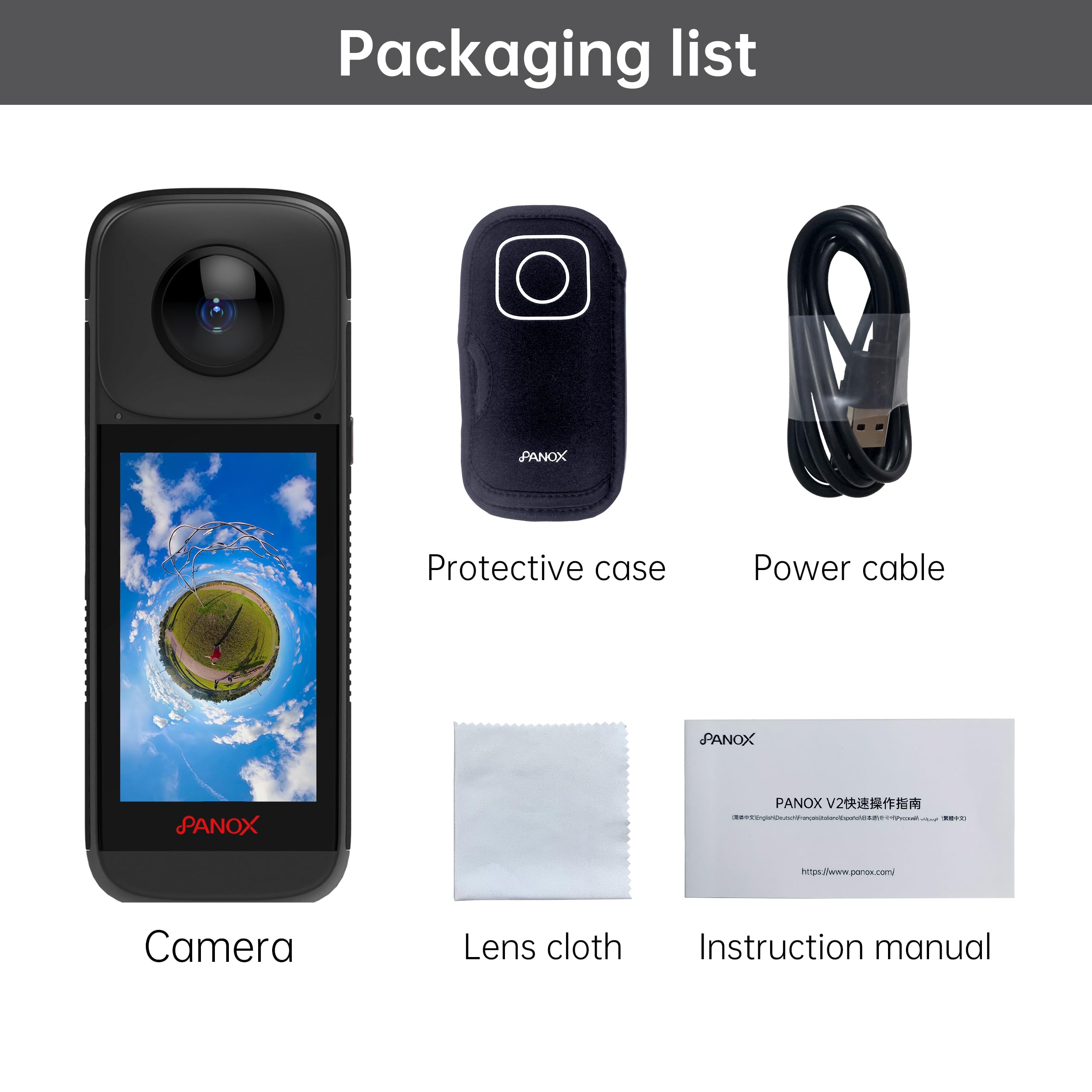 PANOX V2 360 Camera for Motorcycle - 72MP Photo, 5.7K Video, 4K Live 360° Camera, GPS Panorama, Android 10 OS, AI Editing, Stabilization, and Multi-Platform Live Streaming