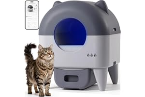 Fsitego Autoamtic Litter Box: Extra Large Self Cleaning Litter Box for Multiple Cats with Smart APP Control, Low Noise & Safety Sensors, Anti-Track Mat, Odor-Free